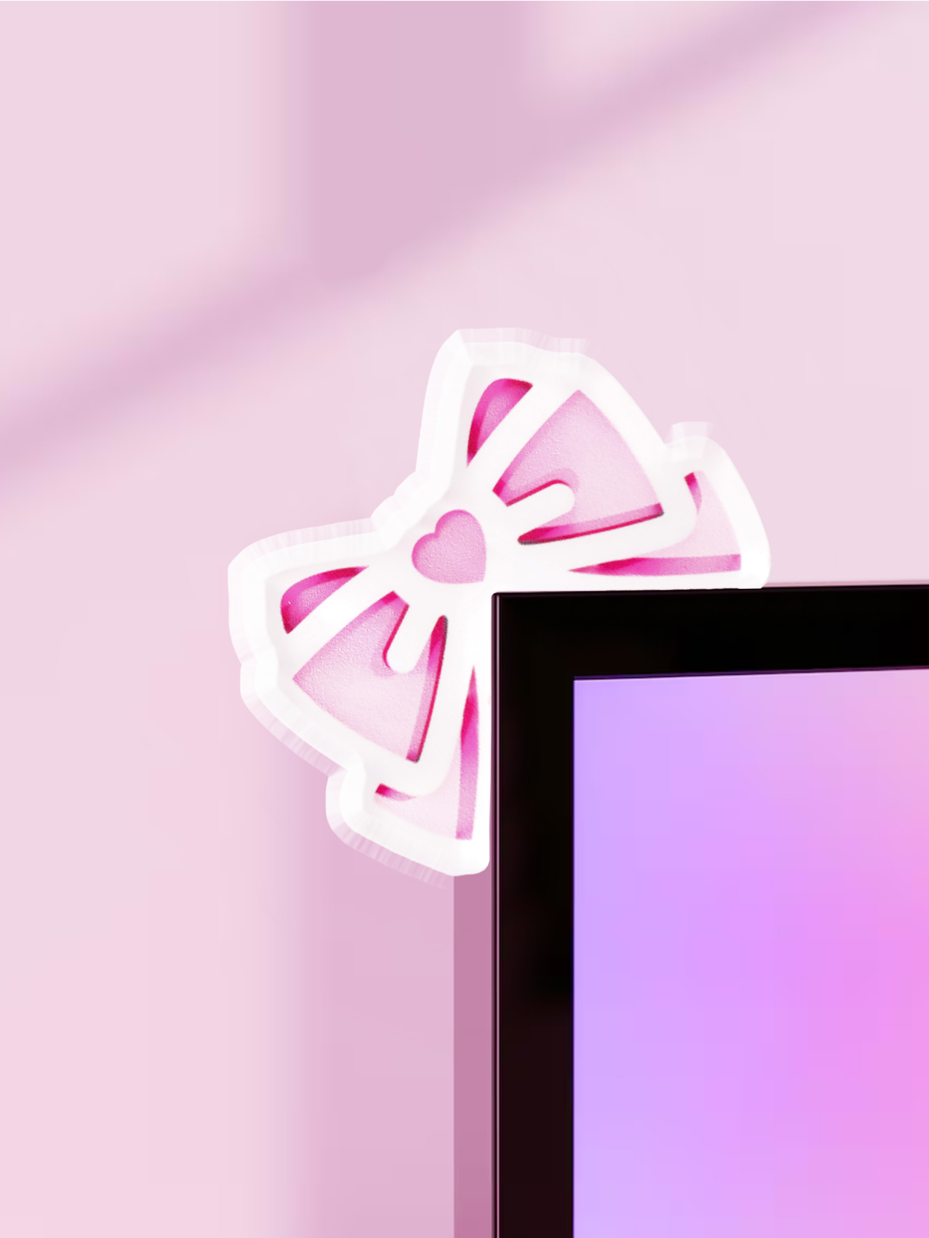 Tech Desktop Accessories - 귀여운 리본 모니터 장식 핑크 아크릴