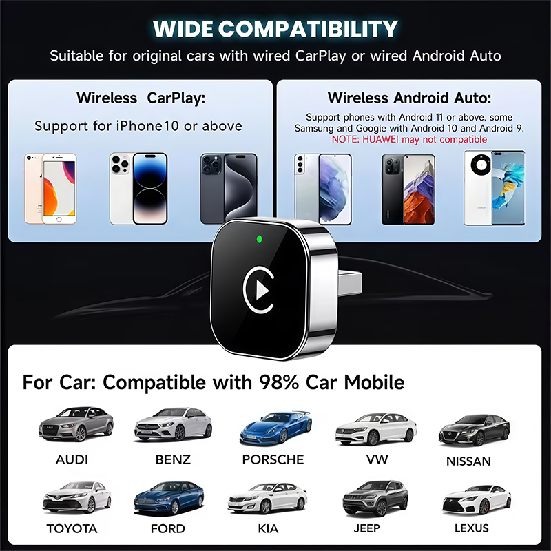 2-in-1 무선 CarPlay 어댑터 플러그 앤 플레 - Tech Accessories Phone 리뷰 및 가격