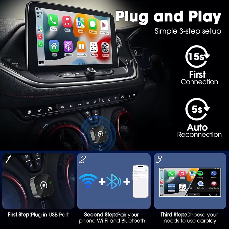 2-in-1 무선 CarPlay 어댑터 플러그 앤 플레 - Tech Accessories Phone 리뷰 및 가격
