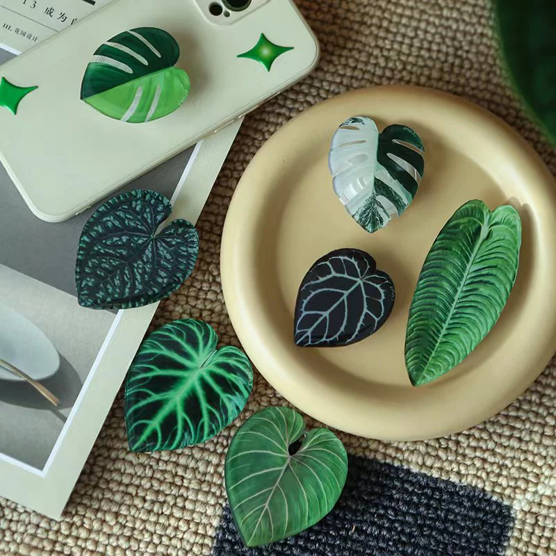 광택 시뮬레이션 잎 전화 홀더 그립 손가락 반지 지원  - Tech Accessories Phone 리뷰 및 가격